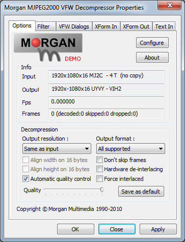 DirectShow M-JPEG2000 Decompressor