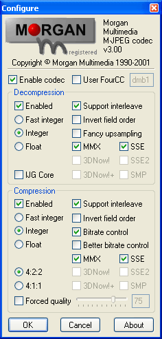 M-JPEG codec settings